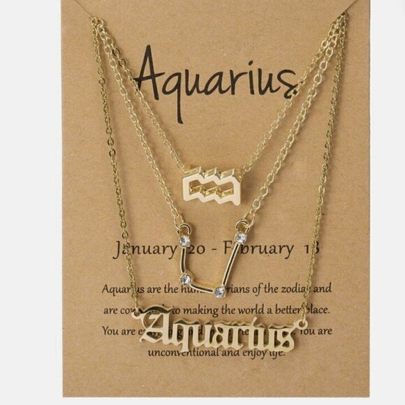 Aquarius Zodiac Symbol Gold Necklace - Picture 1 of 1